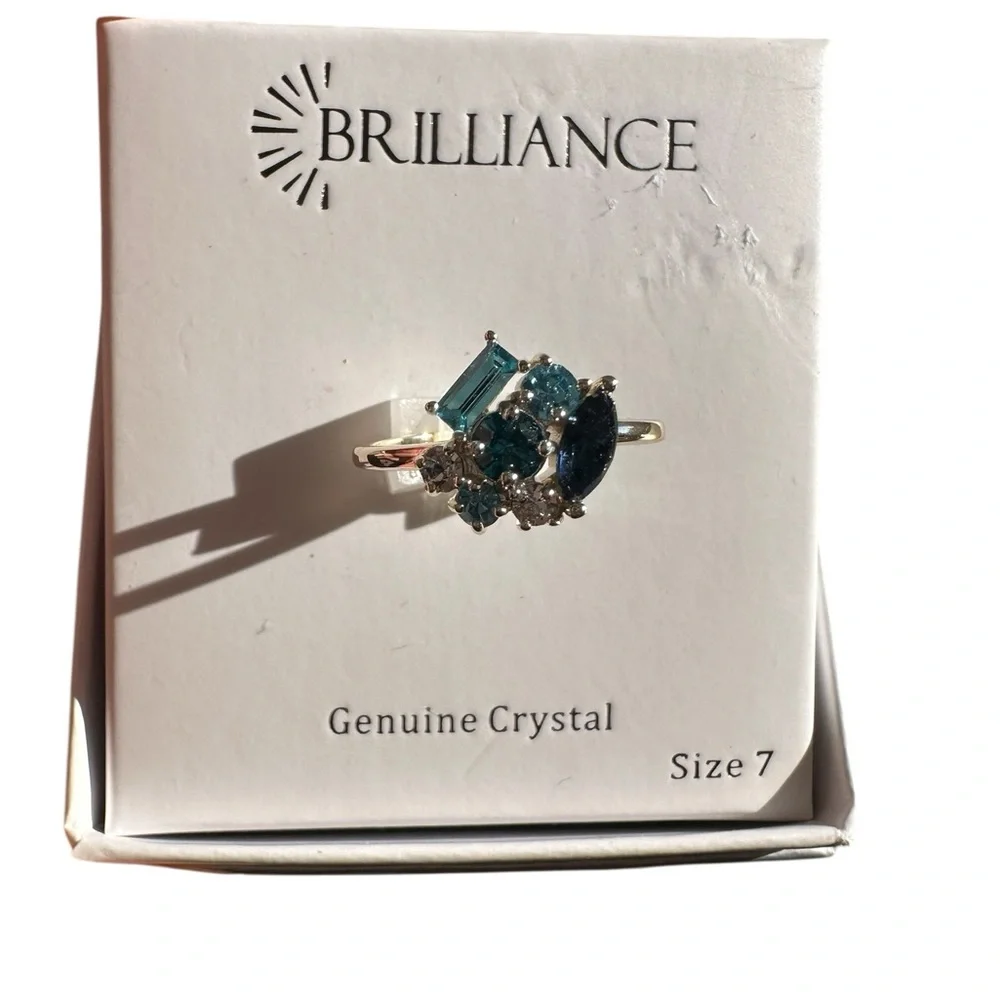 Brilliance Genuine Crystal Blue and Gold Ring